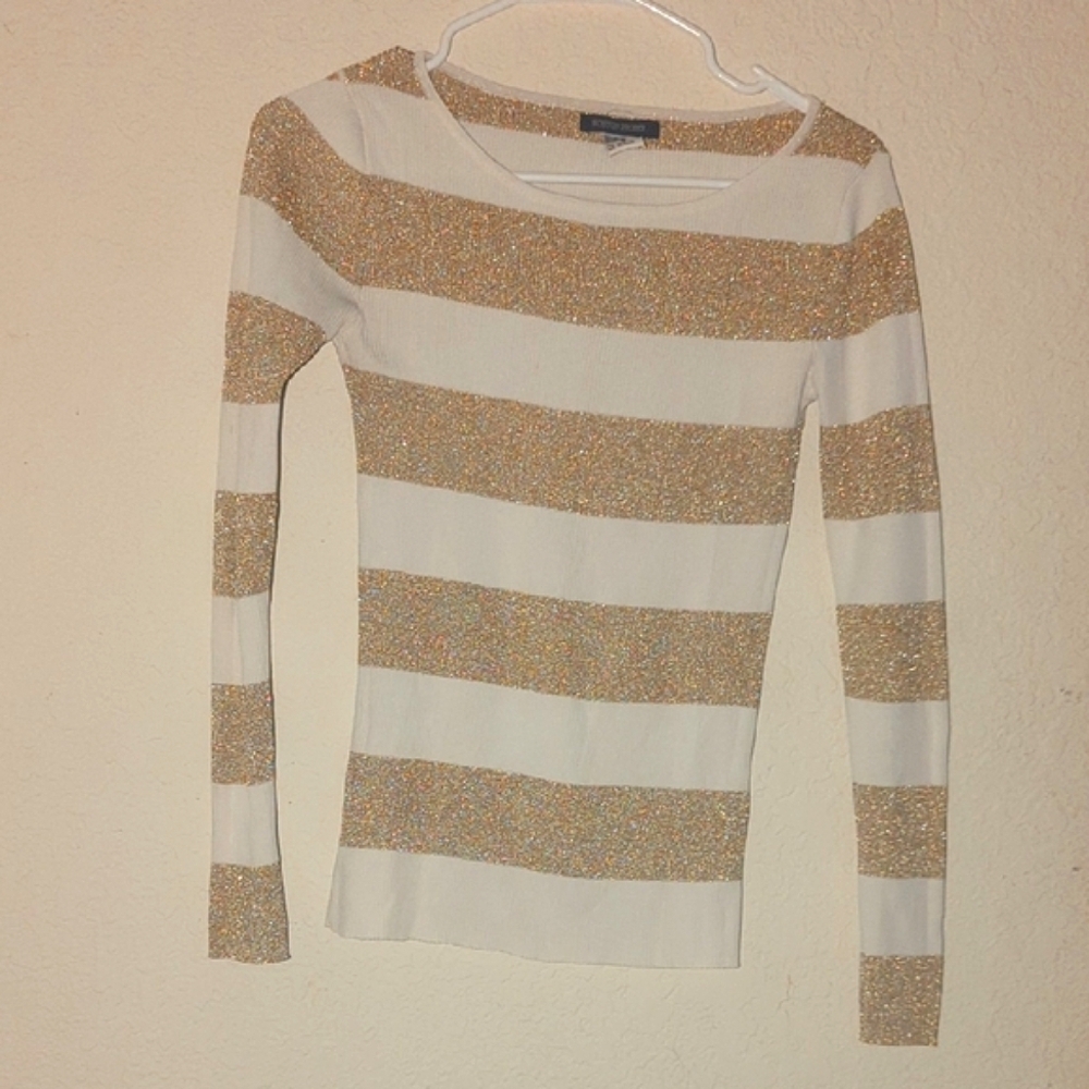 Boston Proper Gold and Cream Striped Top